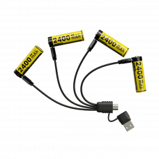 Conjunto com 4 Baterias de lítio Nitecore NH2400 com cabo