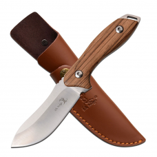 Faca de caça Elk Ridge skinner c/ talas em madeira e bainha em couro