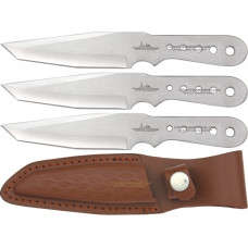 Faca de arremesso Gil Hibben prata com ponta tanto, conjunto com 3 facas