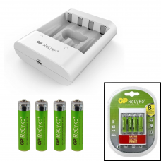 Carregador GP USB c/ 4 pilhas AAA 850 mAh
