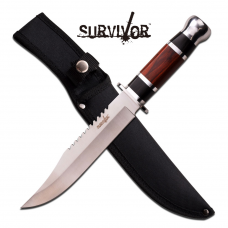 Faca bowie Survivor cabo em madeira